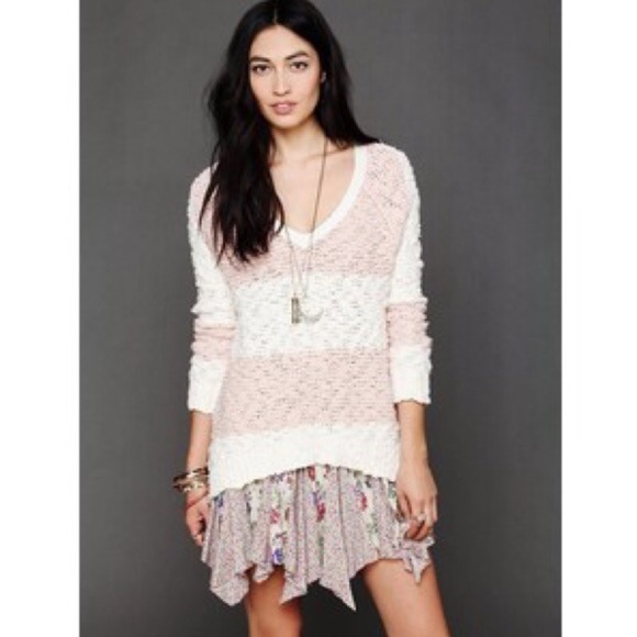 Free People Songbird White/White Stripe Boucle Knit Sweater - Picture 5 of 11